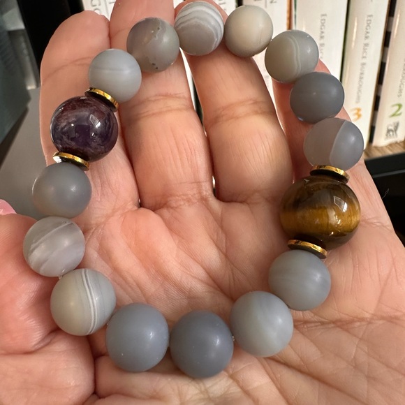 AGATE BANDED + TIGERS EYE + SUPER SEVEN  STONES BRACELET Size 7” - Picture 9 of 12